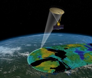 Artist's rendering of the Soil Moisture Active Passive satellite. Image credit: NASA/JPL-Caltech