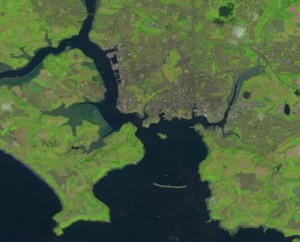 Plymouth Sound on 25th July 2014 from Landsat 8: Image courtesy of USGS/NASA Landsat